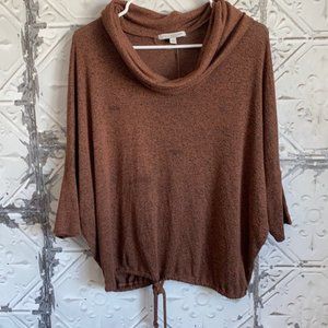 Green envelope cowl neck drawstring sweater